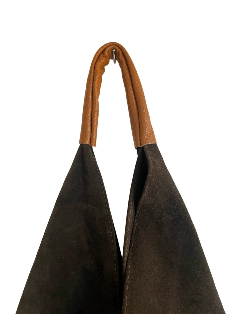 Dark Chocolate Brown Italian Suede Hobo Shoulder Bag Made in Italy Leather Handl - Picture 3 of 17